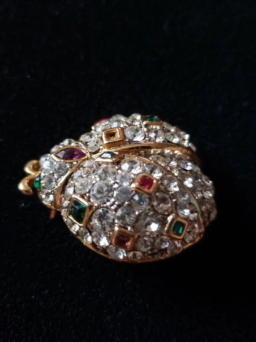 Gold LADYBUG BROOCH Rhinestones Bling Please Read